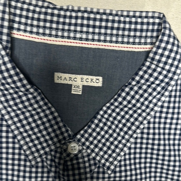 Marc Ekco Navy and White Gingham Button Down Shirt - Picture 10 of 11